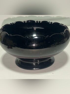Vintage Black/ Amethyst Glass Pedestal Console Bowl